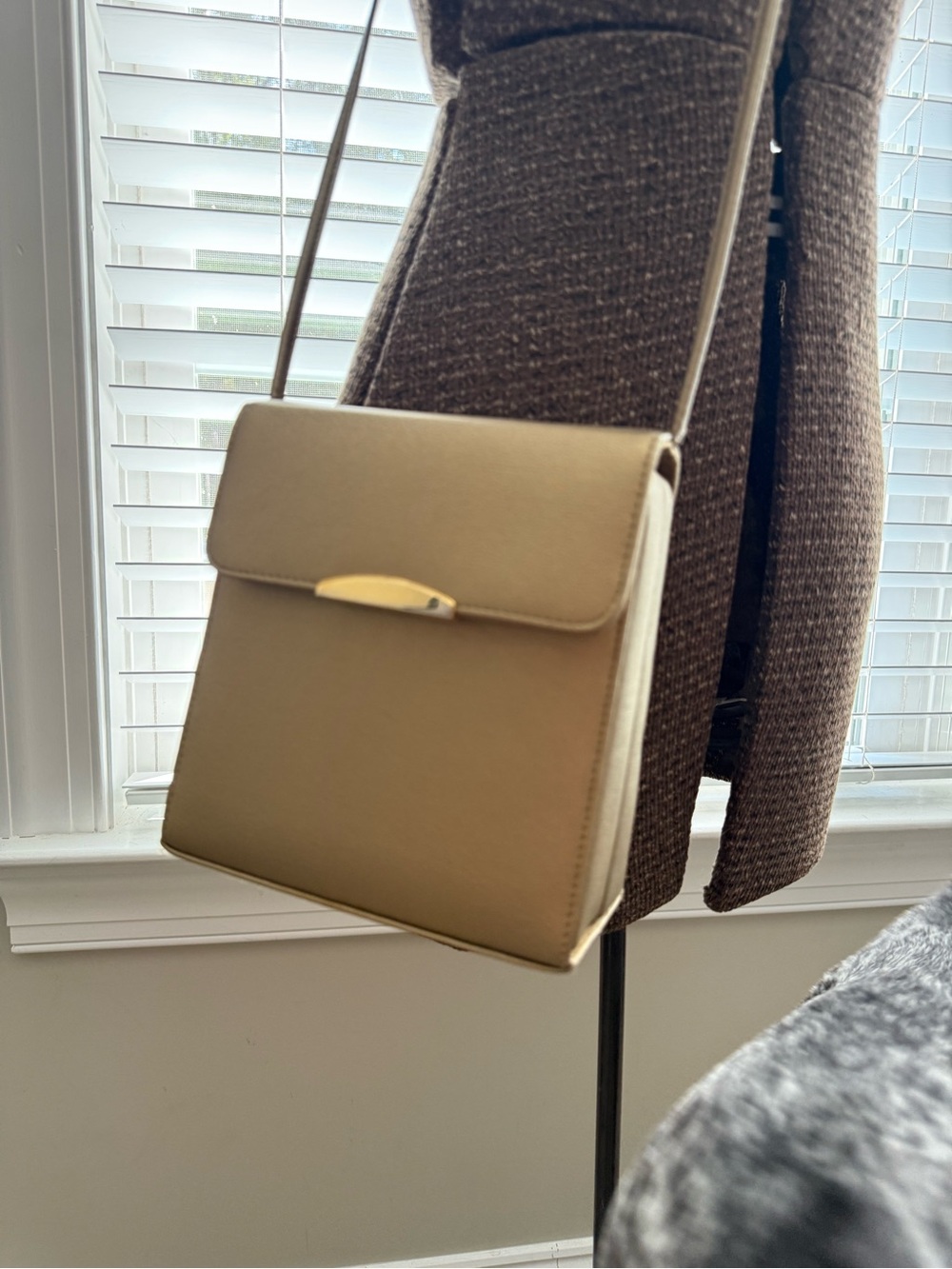 Structured Shoulder Bag in Gold with Gold Hardware